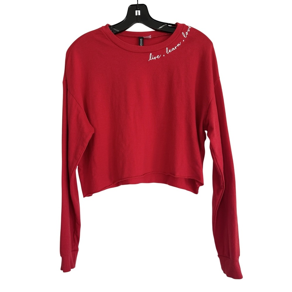 Divided By H&M Red cropped Long Sleeve Top Live, Learn, Love‎ Size M